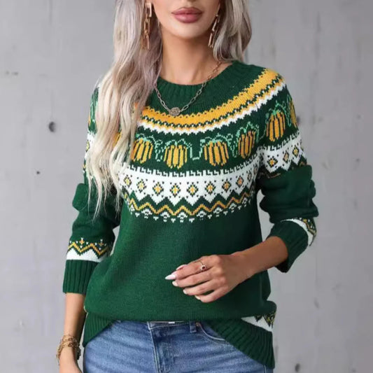 Women's Cozy Vintage Round Neck Pullover Sweater 0