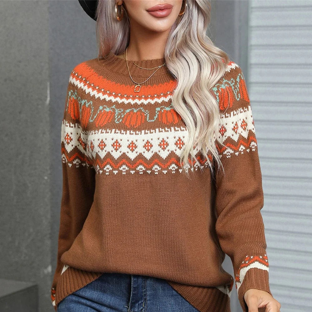 Women's Cozy Vintage Round Neck Pullover Sweater 1