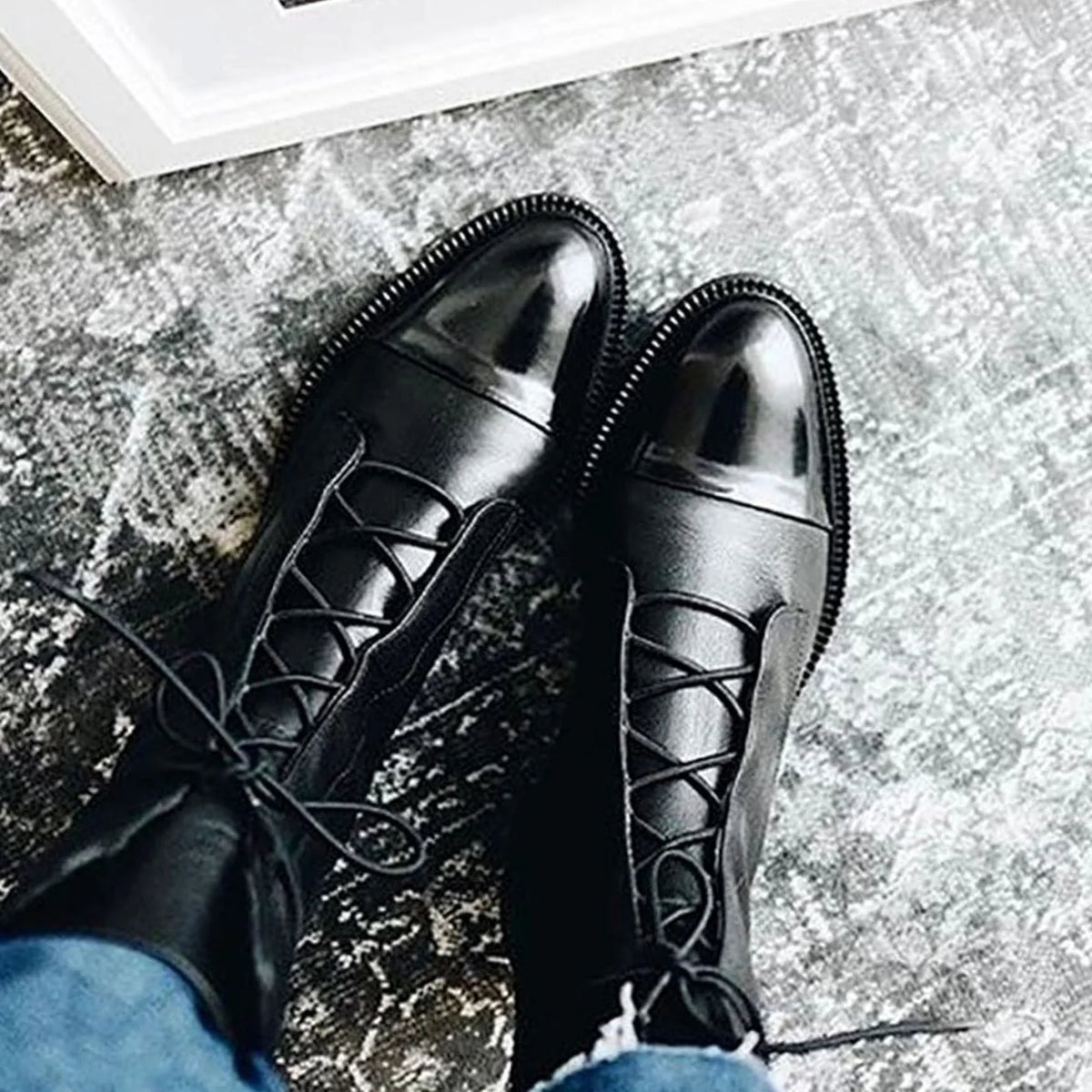 Women's Elegant Cap Toe Lace-Up Ankle Boots 7