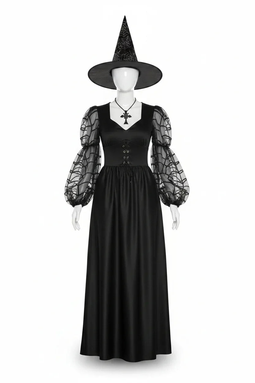 Women's Elegant Fitted Corset Puff Sleeve Maxi Dress 0
