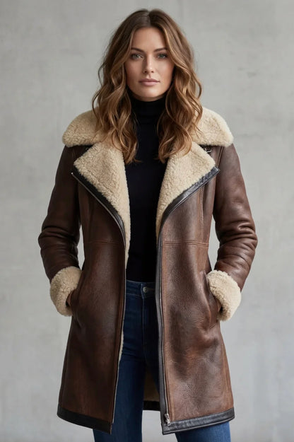Women's Elegant Flattering Leather Winter Coat 0