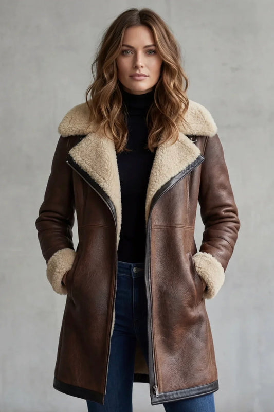 Women's Elegant Flattering Leather Winter Coat 0