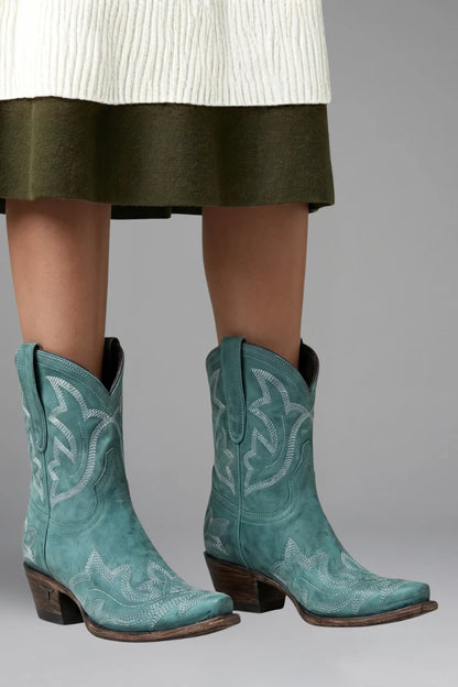 Women's Embroidered Pointed Toe Mid-Calf Cowgirl Boots 6