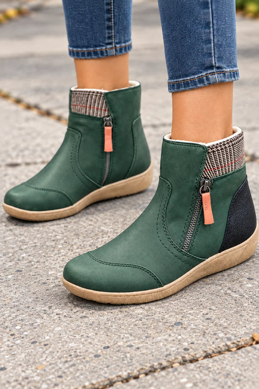Women's Modern Double-Zip Flat Black Ankle Boots 0