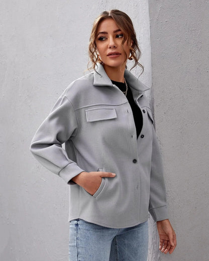 Women's Oversized Button-Up Shirt Collar Shacket 2