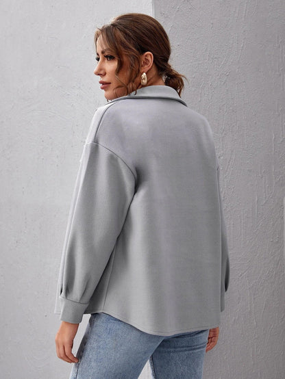 Women's Oversized Button-Up Shirt Collar Shacket 4