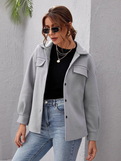 Women's Oversized Button-Up Shirt Collar Shacket 5