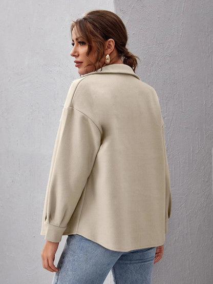 Women's Oversized Button-Up Shirt Collar Shacket 6