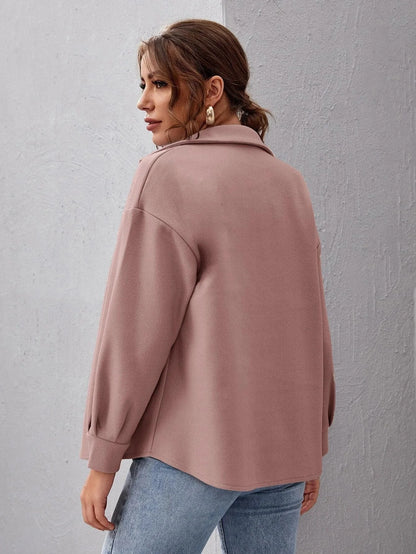 Women's Oversized Button-Up Shirt Collar Shacket 7