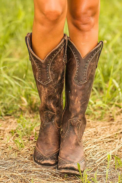 Women's Stylish Pointed Toe Block Heel Cowgirl Boots 0