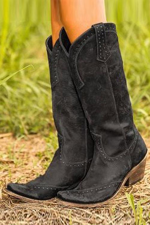 Women's Stylish Pointed Toe Block Heel Cowgirl Boots 2