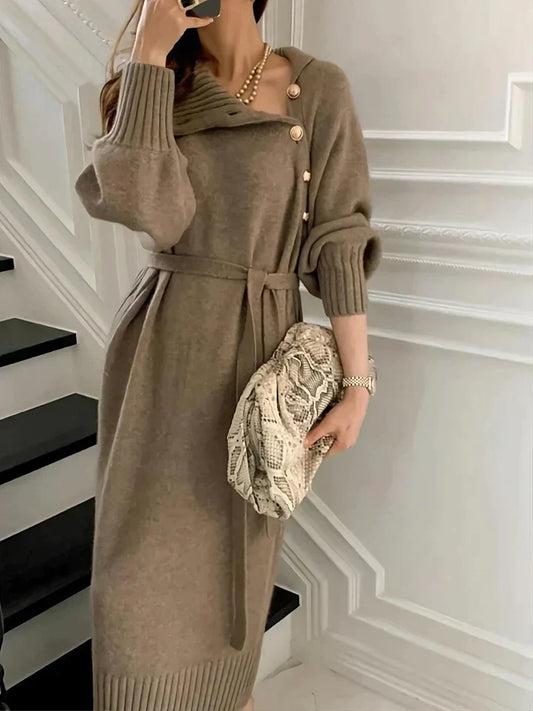 Women's Turtleneck Sweater Dress with Belt | Sweater Dress 0